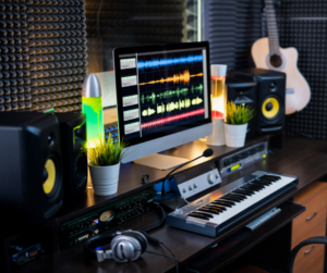 A production setup with Studio Monitors